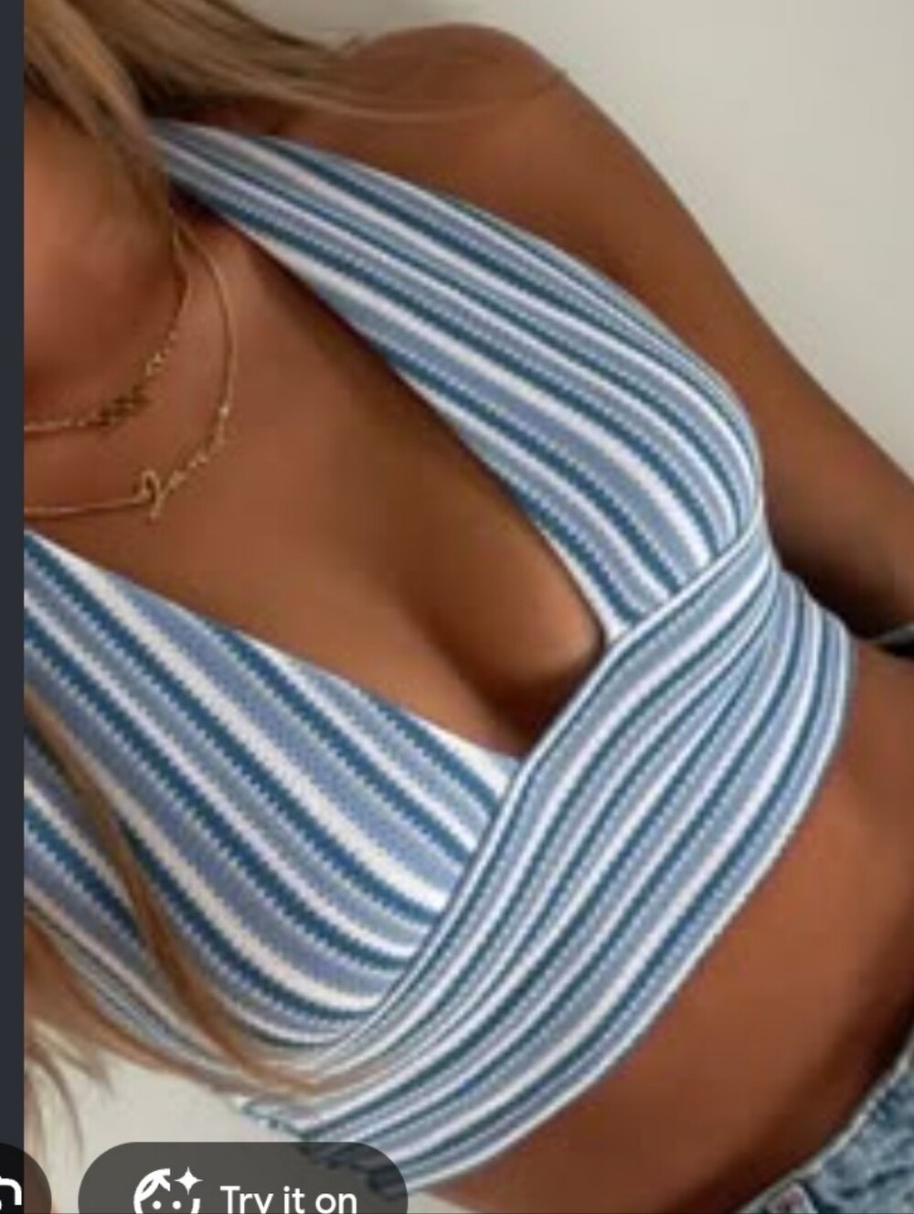 H&M Women's Blue Striped Knit Halter Top Size M